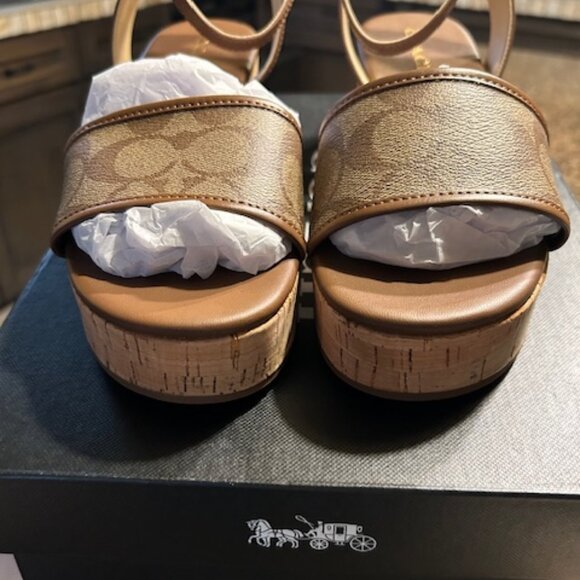 Coach Saddle/Khaki Tullie Signature Jacquard Sandals Style #:CR883 - Picture 5 of 11